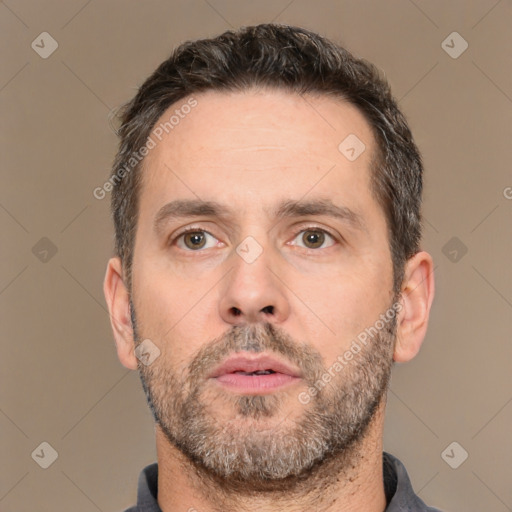 Neutral white adult male with short  brown hair and brown eyes