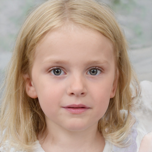 Neutral white child female with medium  blond hair and blue eyes