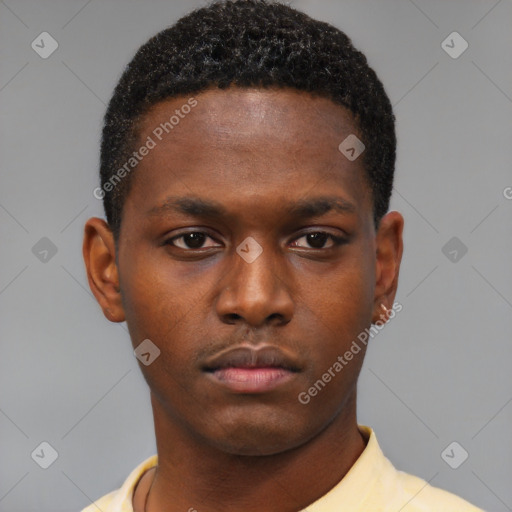 Neutral black young-adult male with short  brown hair and brown eyes