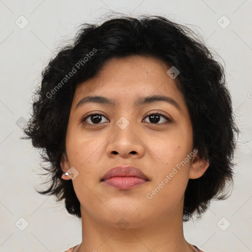 Neutral asian young-adult female with medium  brown hair and brown eyes