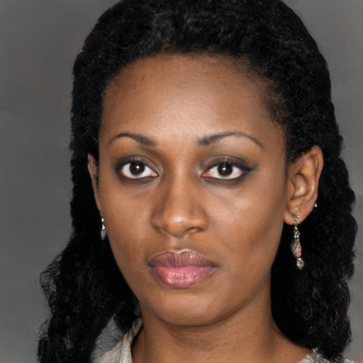 Neutral black young-adult female with long  black hair and brown eyes