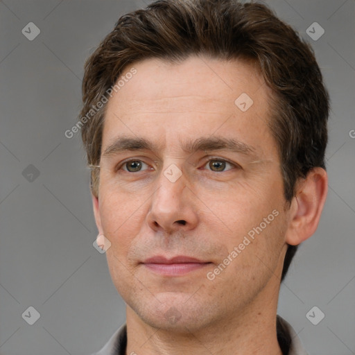 Neutral white adult male with short  brown hair and brown eyes