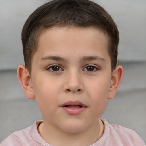 Neutral white child male with short  brown hair and brown eyes