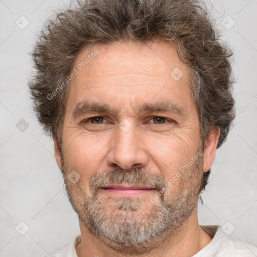 Neutral white middle-aged male with short  brown hair and brown eyes