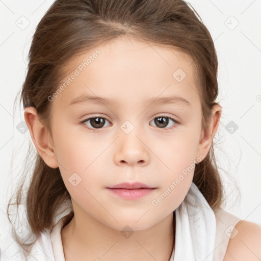 Neutral white child female with medium  brown hair and brown eyes