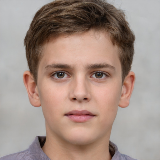 Neutral white child male with short  brown hair and grey eyes