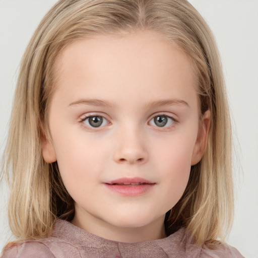 Neutral white child female with medium  brown hair and blue eyes