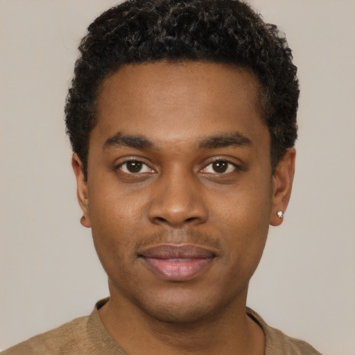 Neutral black young-adult male with short  brown hair and brown eyes