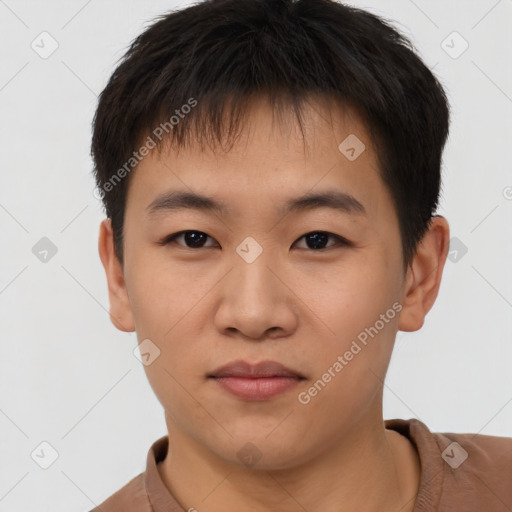 Neutral asian young-adult male with short  brown hair and brown eyes