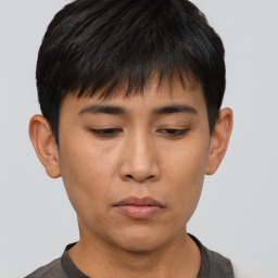 Neutral asian young-adult male with short  brown hair and brown eyes