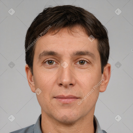 Neutral white adult male with short  brown hair and brown eyes