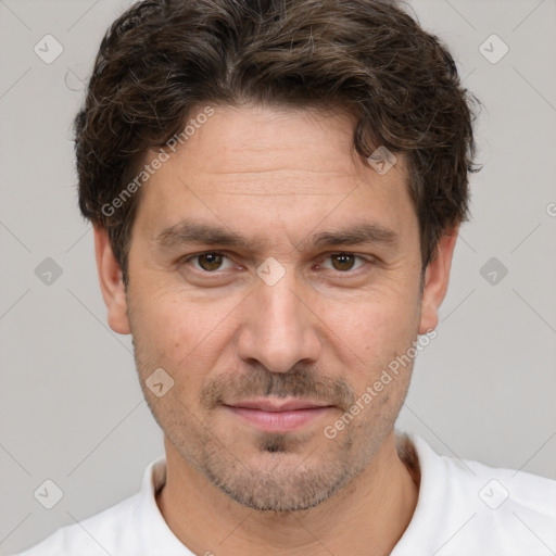 Neutral white adult male with short  brown hair and brown eyes