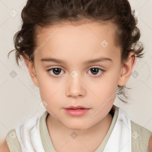 Neutral white child female with short  brown hair and brown eyes