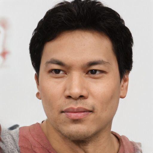 Neutral asian young-adult male with short  brown hair and brown eyes