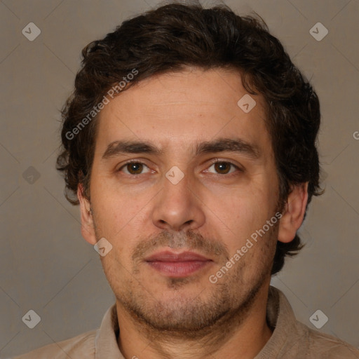 Neutral white adult male with short  brown hair and brown eyes