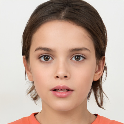 Neutral white child female with medium  brown hair and brown eyes