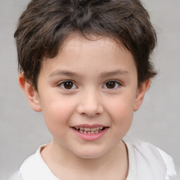 Joyful white child female with short  brown hair and brown eyes