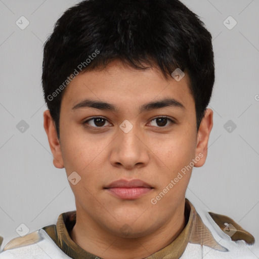 Neutral asian young-adult male with short  brown hair and brown eyes