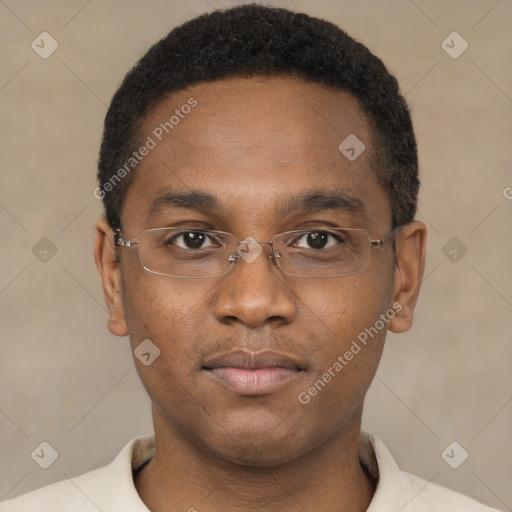 Neutral black young-adult male with short  brown hair and brown eyes