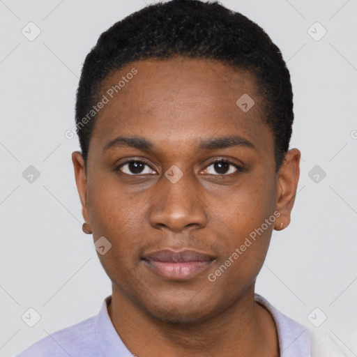 Neutral black young-adult male with short  brown hair and brown eyes