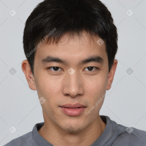 Neutral asian young-adult male with short  brown hair and brown eyes