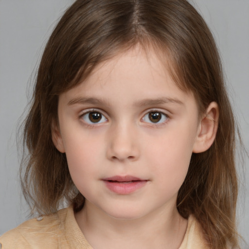 Neutral white child female with medium  brown hair and brown eyes