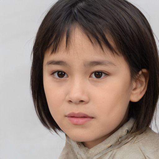 Neutral asian child female with medium  brown hair and brown eyes