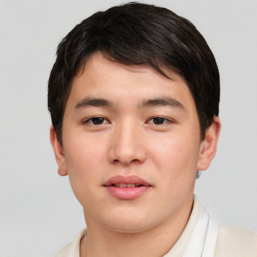 Neutral asian young-adult male with short  brown hair and brown eyes