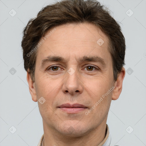 Neutral white adult male with short  brown hair and brown eyes