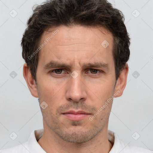 Neutral white adult male with short  brown hair and brown eyes