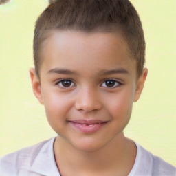 Joyful white child male with short  brown hair and brown eyes