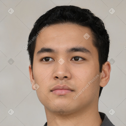 Neutral asian young-adult male with short  black hair and brown eyes