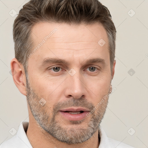 Neutral white adult male with short  brown hair and brown eyes