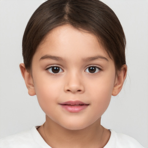 Neutral white child female with short  brown hair and brown eyes