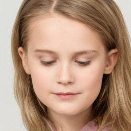 Neutral white child female with long  brown hair and brown eyes