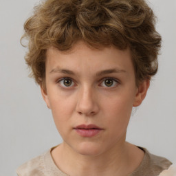 Neutral white young-adult female with short  brown hair and brown eyes