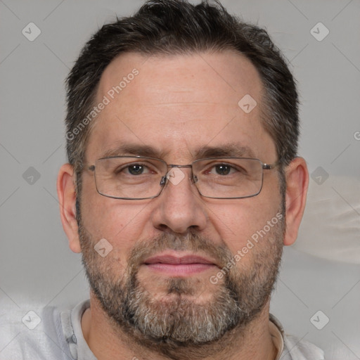 Neutral white adult male with short  brown hair and brown eyes