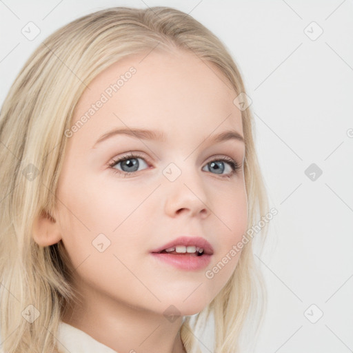 Neutral white child female with long  blond hair and blue eyes