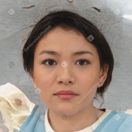 Neutral white child female with medium  brown hair and brown eyes