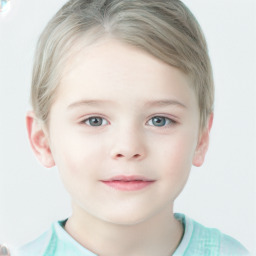 Neutral white child female with short  brown hair and grey eyes