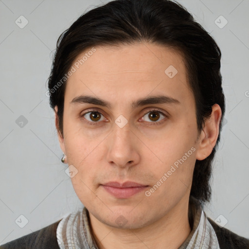 Neutral white young-adult male with medium  brown hair and brown eyes