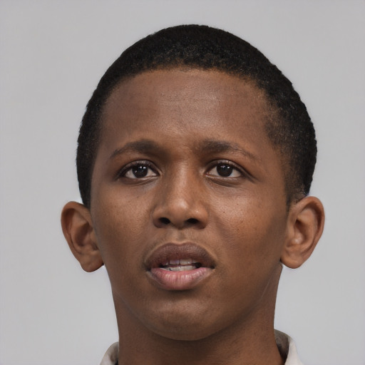 Neutral black young-adult female with short  brown hair and brown eyes