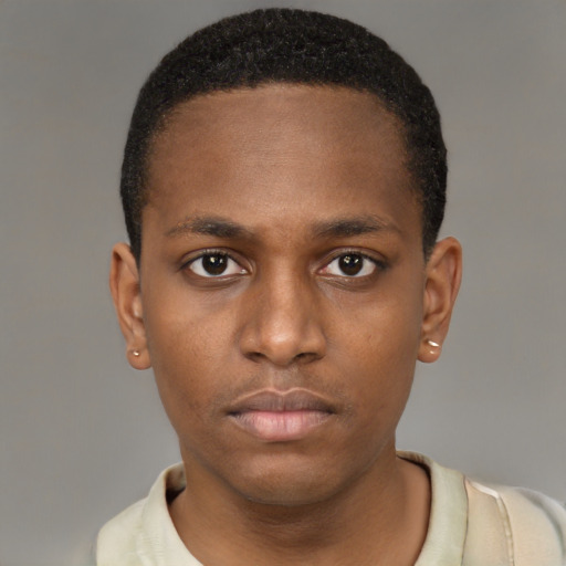 Neutral black young-adult male with short  brown hair and brown eyes