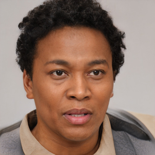 Neutral black adult male with short  brown hair and brown eyes