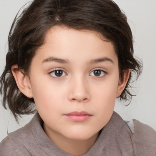 Neutral white child female with medium  brown hair and brown eyes