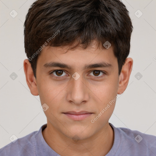 Neutral white child male with short  brown hair and brown eyes