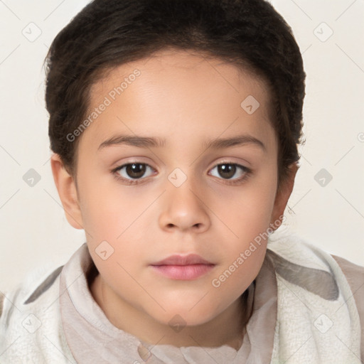 Neutral white child female with short  brown hair and brown eyes