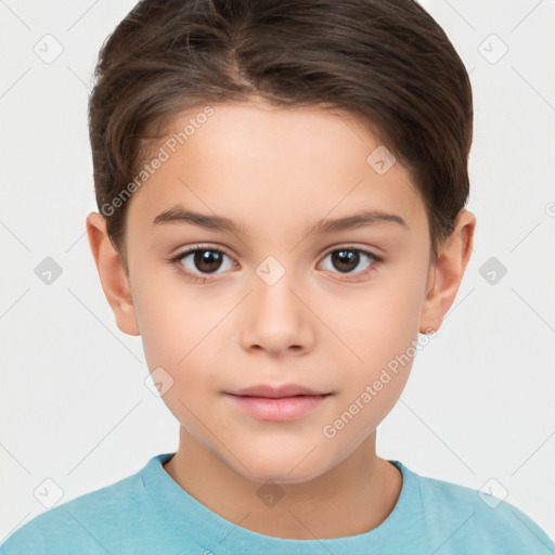 Neutral white child female with short  brown hair and brown eyes