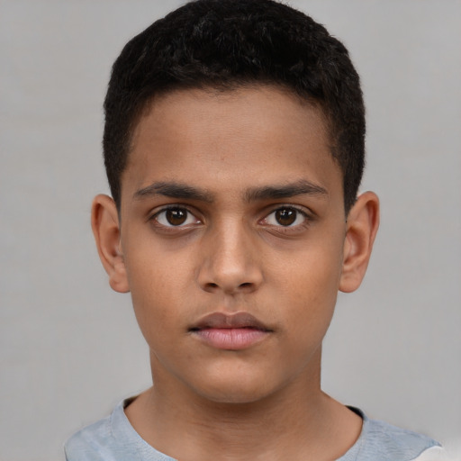 Neutral latino young-adult male with short  brown hair and brown eyes