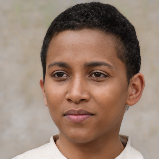 Neutral black young-adult female with short  black hair and brown eyes
